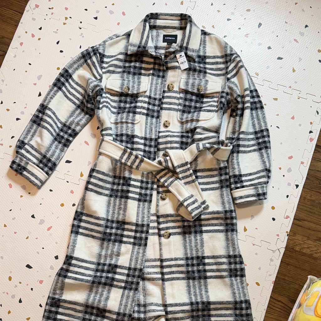 Express Black And White Plaid Shirt Coat